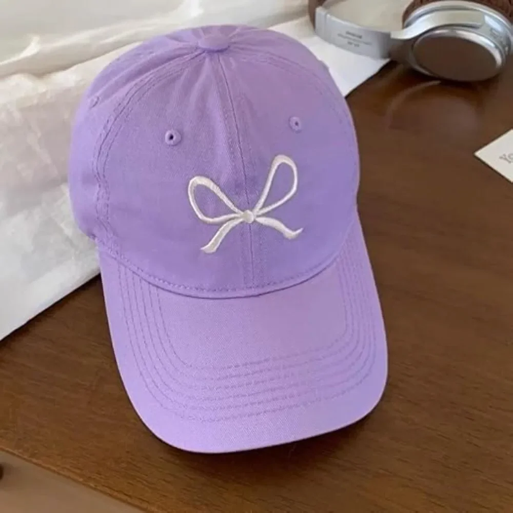 Unisex Purple Embroidered Bow Tie 100%Cotton Adjustable Fit Classic Baseball Cap